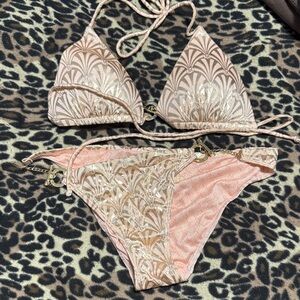 Victoria's Secret Pink and Gold Patterned Fabric